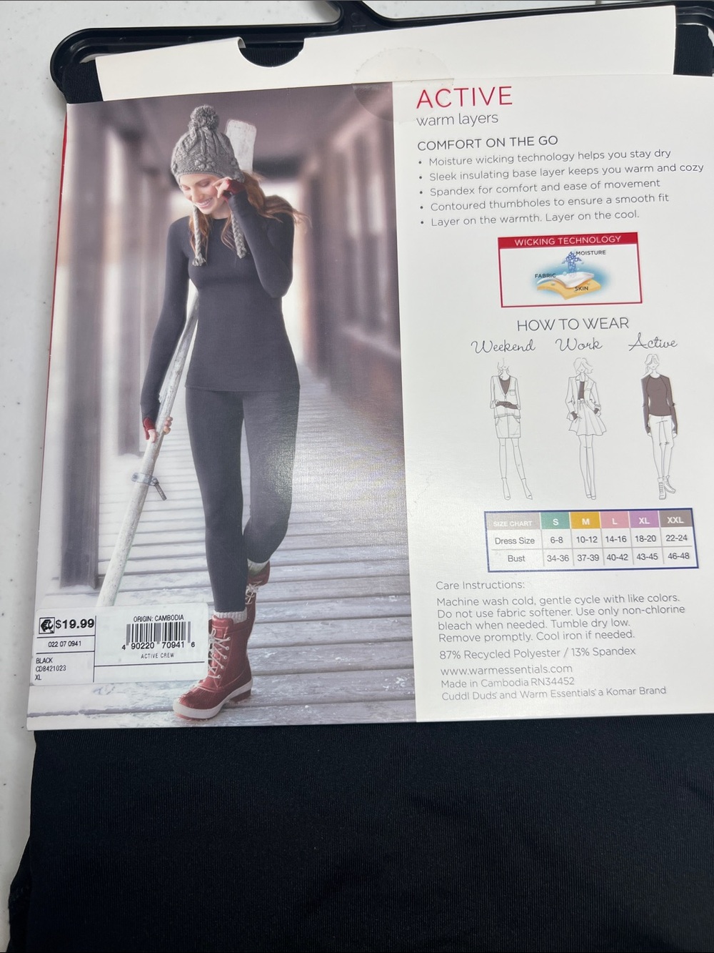 Cuddl Duds Warm Essentials Active Long Sleeve Crew - Black - Picture 3 of 3